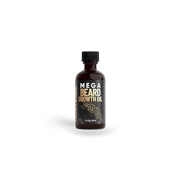 Derm Dude Mega Beard Growth Oil for Men | Formulated with Castor & Jojoba Hair Promotes Thicker, Fuller Beard, Hydrates Softens Facial Hair, Non-Greasy Grooming Treatment - 1 oz