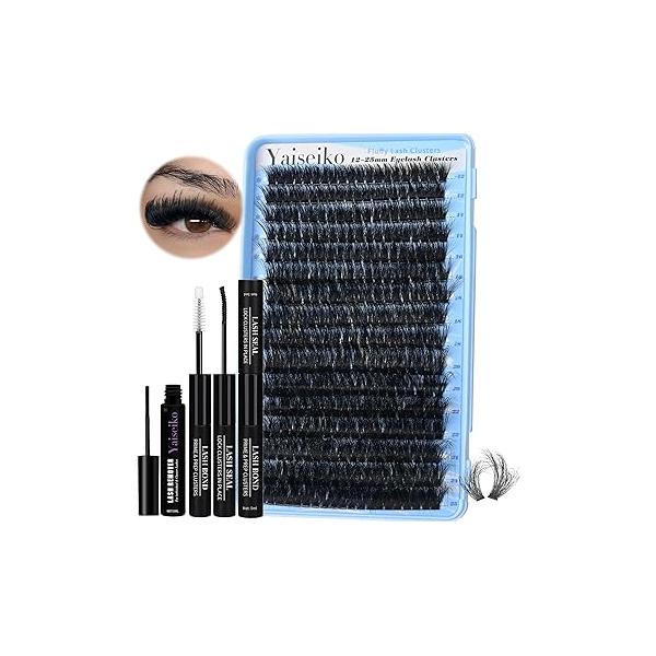 Fluffy Lash Clusters 140D Thick Eyelash 12-25mm Wispy Individual Mega Volume Lashes D Curl Long Cluster Extensions 256Pcs DIY Extension at Home, by Yaiseiko(Plant Fiber)