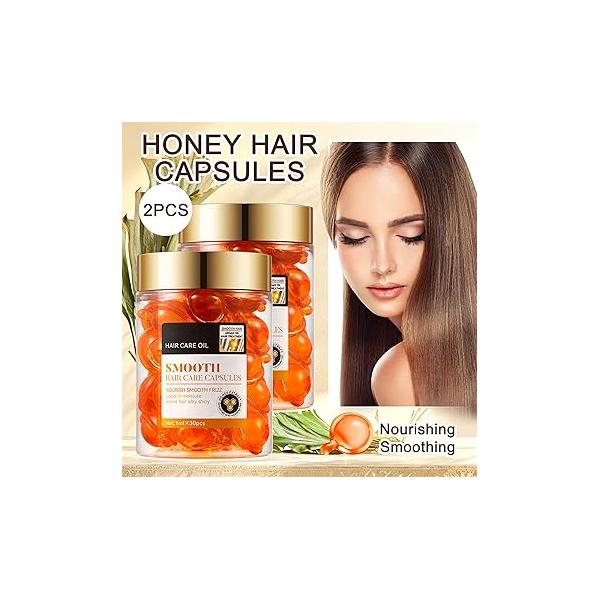30PCS Hair Serum Oil Capsules, Moisturizing for Frizzy, Dry and Damaged Hair, Smooth, Non-greasy, Refreshing Long Lasting Nourishing Women（Coconut Oil）