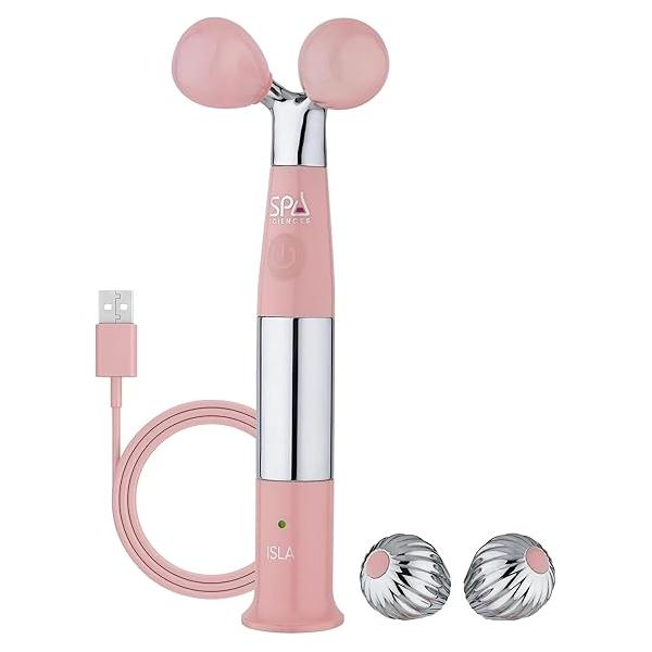 Spa Sciences ISLA Ice + Heat Contouring Roller (Face, Neck, and Décolletage) - Including Steel Bonus Genuine Rose Quartz Globes