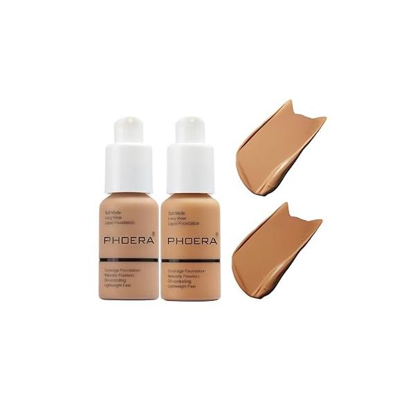 PHOERA Foundation,Flawless Soft Matte Oil Control Liquid Foundation Full Coverage Face Makeup. (102# Nude)