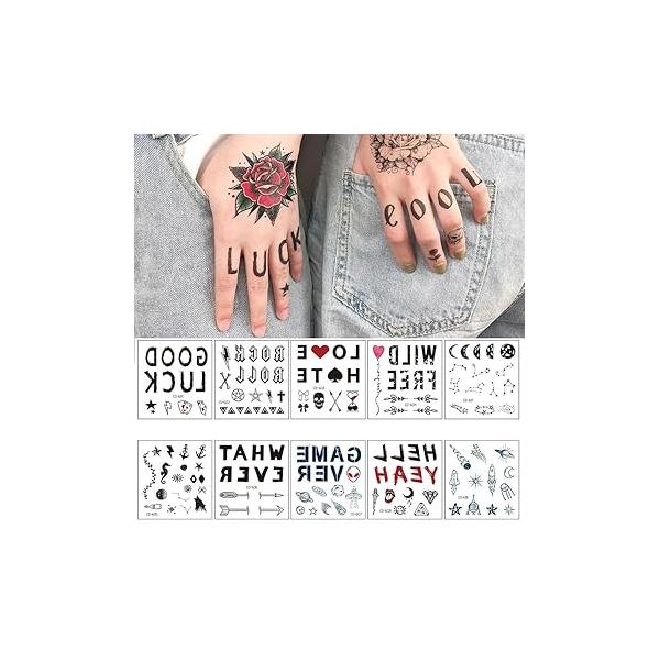18 Sheets Letter Temporary Tattoos Black Moon Star Constellations Finger Stickers Word Waterproof Fake Realistic Small Body Art DIY for Women Men Kids Decor