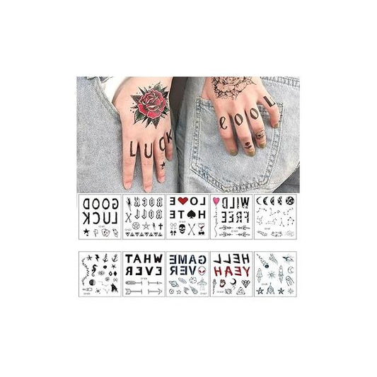 18 Sheets Letter Temporary Tattoos Black Moon Star Constellations Finger Stickers Word Waterproof Fake Realistic Small Body Art DIY for Women Men Kids Decor