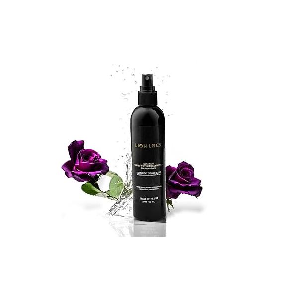 Lion Locs Rosewater Spray for Dreads, Dreadlocks, Braids, Faux Locs, Crochet Sisterlocks with Aloe, Essential Oils, Vitamins, and Glycerin | Organic Vegan Conditioner Rose Water Spritz (2oz)