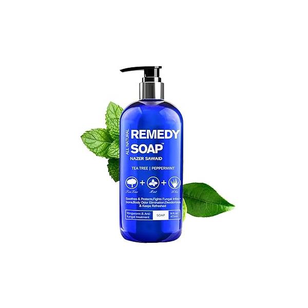 Tea Tree Oil & Peppermint Body Wash - 16 fl oz Antifungal Remedy for Ringworm, Odor Skin Irritation Soothing Soap Men Women