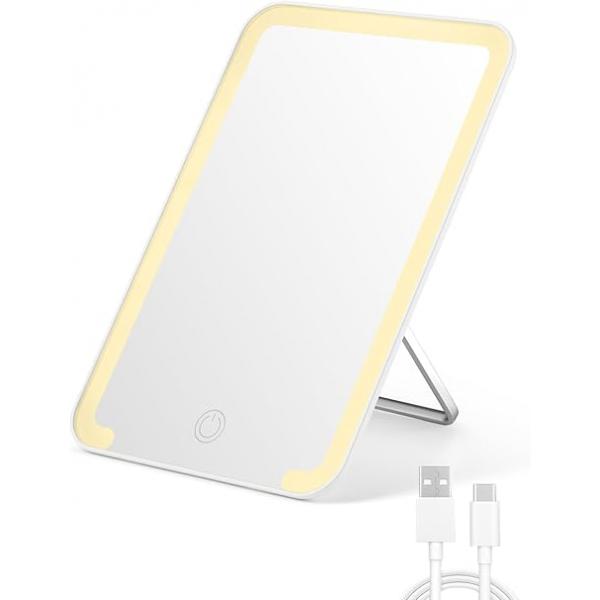Qislee Magnetic Locker Mirror, 8 x 5 inches Travel Makeup Mirror with Light and Foldable Stand, 3 Color Modes Touch Dimming, Perfect Accessory, White