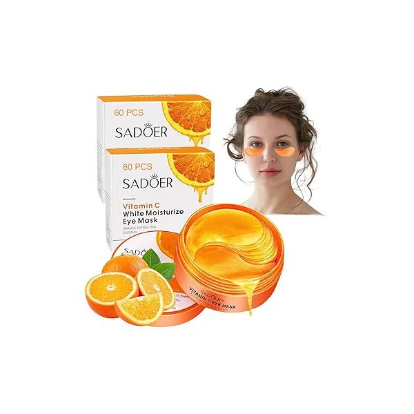 Vitamin C Eye Patches 2-Pack 120 PCS, Improving Skin Tone, Reducing Dark Circles and Refreshing, Collagen Mask for Puffy Eyes, Suitable Both Men Women