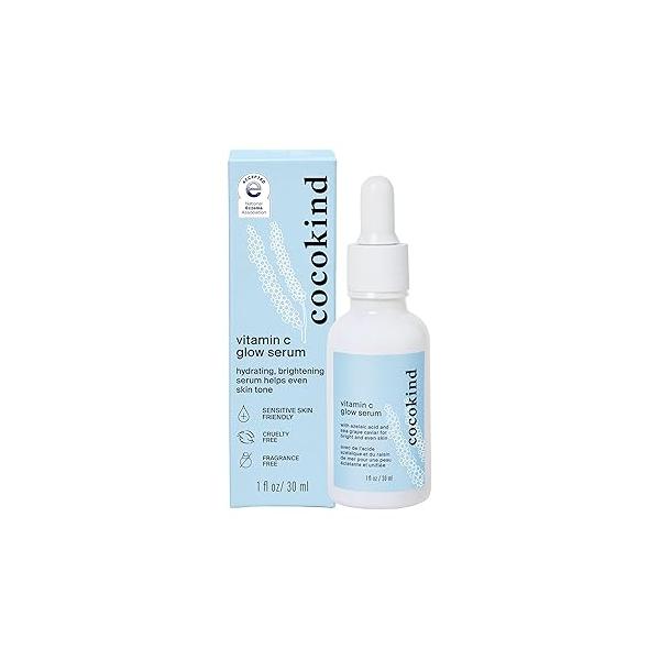Cocokind Vitamin C Glow Serum with Azelaic Acid and Sea Grape Caviar for Bright Even Skin, 1 Fl Oz