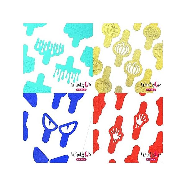 Whats Up Nails - Halloween Nail Vinyl Stencils 4 Pack (Dripping, Graveyard, Bats, Pumpkin Topiary) for Art Design