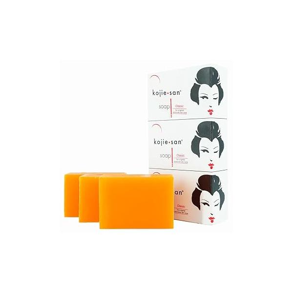 Kojie San Skin Brightening Soap - Original Kojic Acid Dark Spot Remover Soap, Paraben-Free Bar with Coconut & Tea Tree Oil for Face Body, Gently Exfoliates Smooth, Even Tone - 100g x 3 Bars