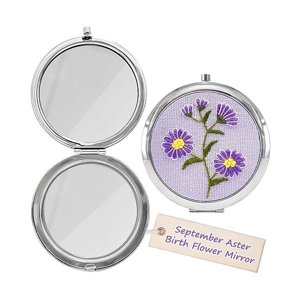 Hand Embroidery Compact Mirror - Women Gifts for Birthday Best Friend Women, Sister Mom Daughter Grandma Female Wife Her