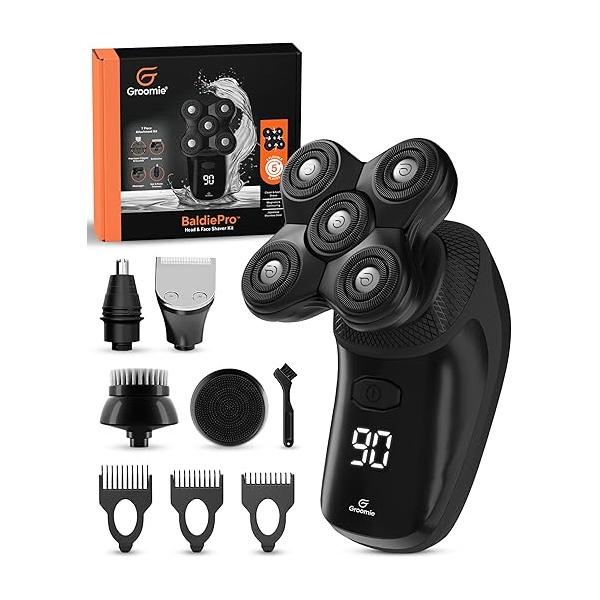 Groomie Cordless Bald Head Shavers for Men, BaldiePro Grooming Kit - Ergonomic & Waterproof Men Electric Hair Shaver Razor Men's Rotary Smooth Shave