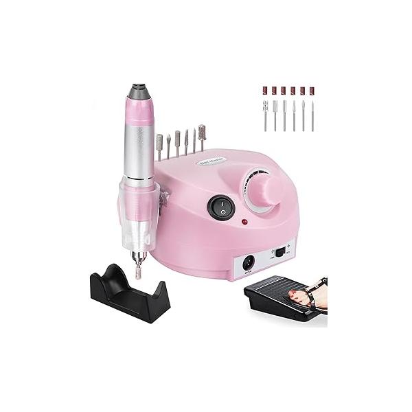 Professional Nail Drill Set 30000RPM E File Machine with Foot Pedal Nails Bits Electric Acrylic Kits Grinder for Gel at Home Salon Manicure Pedicure, White