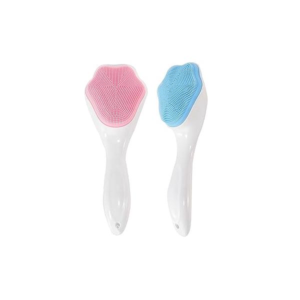 Silicone Face Scrubber Exfoliating Brush 2 Pack for Men, Beomeen Manual Handheld Facial Cleansing Blackhead Scrubber, Soft Bristles Waterproof Skincare, Black