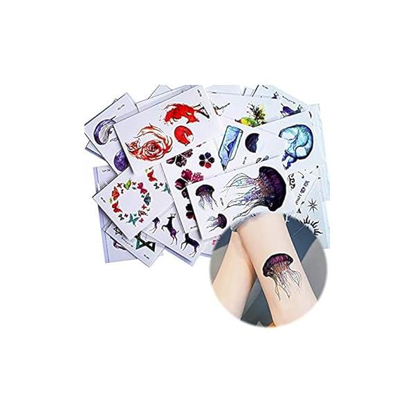 Glaryyears 25-Pack Watercolor Temporary Tattoo, Drawing Blue Sea Ocean Small Fake Tattoo Stickers, Realistic Body Tattoos for Women Men Kids, Variety Pack Party Supplies Favors