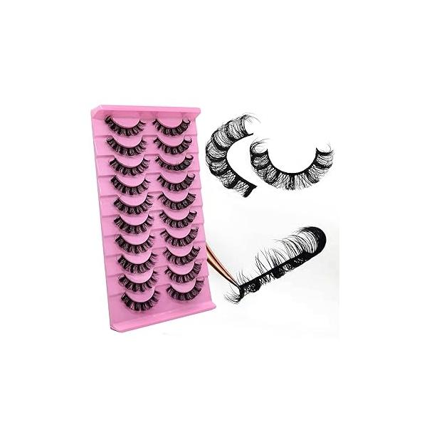 Royaomis D Curl Cat Eye lashes Wispy Russian Strip Lashes that Look Like Extensions 8D False Eyelashes Natural Pack 10 Pairs (RM-41)
