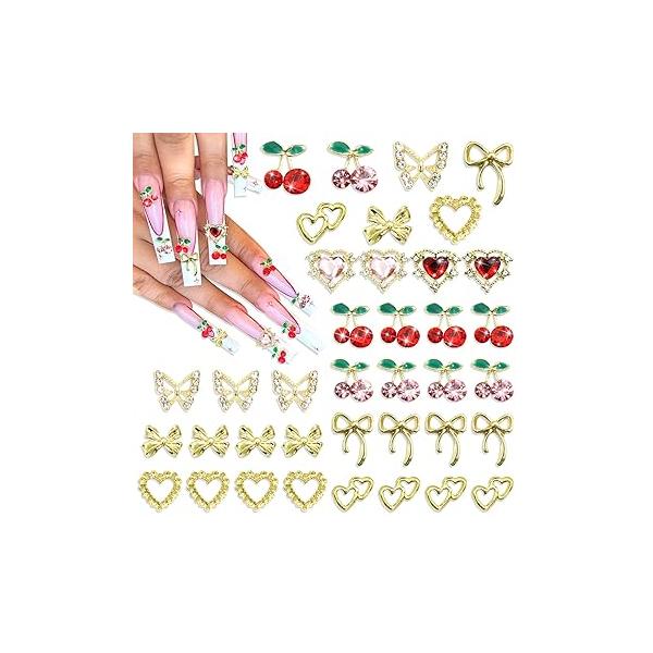 RODAKY 3D Alloy Butterfly Nail Art Charms - 12PCS Silver Butterflies With Gems and Rhinestones for Decoration