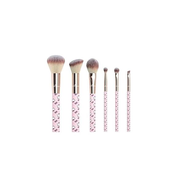 Impressions Vanity Hello Kitty Supercute Signature 6 PCs Makeup Brush Set, Super Cute Soft Brushes for Foundation, Face Powder, Make up Blending, Eye Shadow, and Liner Application (White)