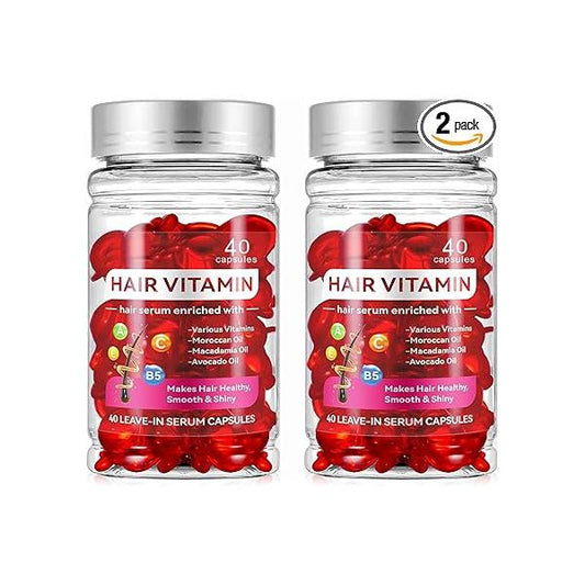 2 Bottles Hair Treatment Serum,Vitamins A C E Pro B5,No Rinse Essence for Frizzy and Dry Damaged Hair,with Argan Avocado & Moroccan Oil (80 Capsules)