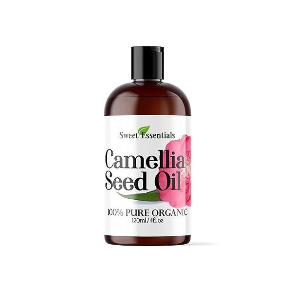 Sweet Essentials Organic Camellia Seed Oil | Imported From Japan 4oz Bottle 100% Pure For Hair & Skin Use Japanese Beauty Oleifera