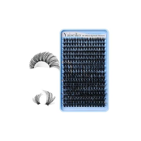Fluffy Lash Clusters 140D Thick Eyelash 12-25mm Wispy Individual Mega Volume Lashes D Curl Long Cluster Extensions 256Pcs DIY Extension at Home, by Yaiseiko(Plant Fiber)