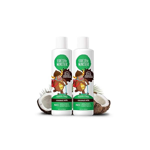 Fresh Monster 2-in-1 Kids Shampoo & Conditioner, Toxin-Free, Hypoallergenic, Tear-free Conditioner for Kids, Watermelon (2 Pack, 8.5oz/each)