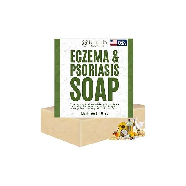 Eczema Soap Bar for Face and Body - All Natural Dermatitis, Psoriasis Treatment Dry Itchy Sensitive Skin Relief Gentle Detoxifying, Healing, Anti-Itch, Oatmeal Goat Milk Wash Kids, & Adults
