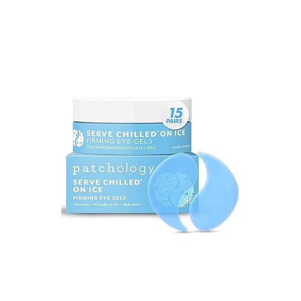 Patchology Iced Cooling Under Eye Mask Patches with Peptides, Cloudberry Oil and Bakuchiol. Cool eye gels to firm skin soothe, reduce fine lines under bags - by 15 Pair Jar