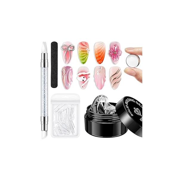 modelones Solid Nail Builder Gel, 3D Kit for Extensions & Sculpting Non-Sticky Clear Hard Gel Nails Art Salon or Home DIY Manicure U V Light Needed