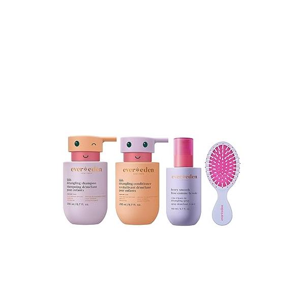 Evereden Kids Complete Haircare Set: Hair Detangling Shampoo, Conditioner & Spray for Children Ages 3+ Pain-Free Brush, Plant Protein Peptides Argan Oil, Vegan, Free from Sulfate and Paraben
