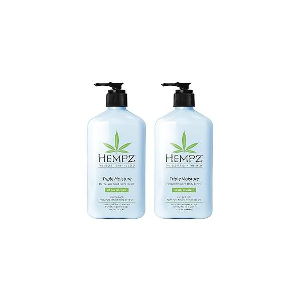 Hempz Triple Moisture Herbal Whipped Body Crème Lotion Moisturizer, 17 Fl Oz (Pack of 2)