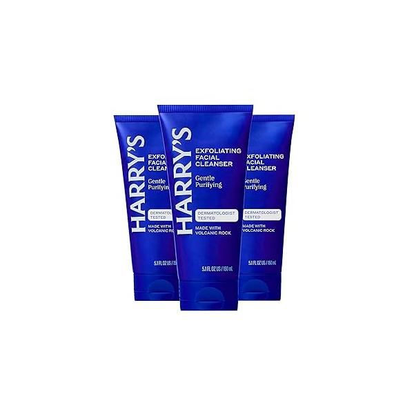 Harry's Exfoliating Face Wash for Men, Gentle Facial Skin Care Products with Volcanic Rock Exfoliant, Dermatologist Tested, 5.1 Fl. Oz, 3 Pack