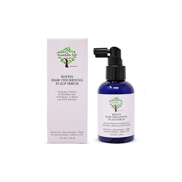 MOUNTAIN TOP Hair Thickening Scalp Serum (4 Ounce / 118ml) with Argan Oil, Biotin, Caffeine, DHT Blockers, & Saw Palmetto - For Thicker, Healthier and Fuller Looking