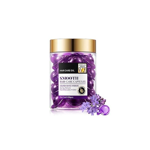 30PCS Hair Serum Oil Capsules, Moisturizing for Frizzy, Dry and Damaged Hair, Smooth, Non-greasy, Refreshing Long Lasting Nourishing Women（Coconut Oil）