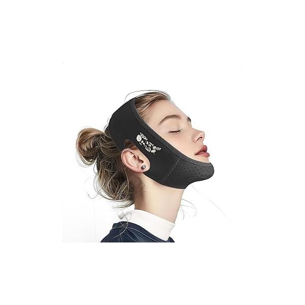 Chin Strap for Sleeping, Floral Engraved, Cute Flower Pattern V Line Lifting Mask, Reusable Face Strap, Jaw Exerciser (black)