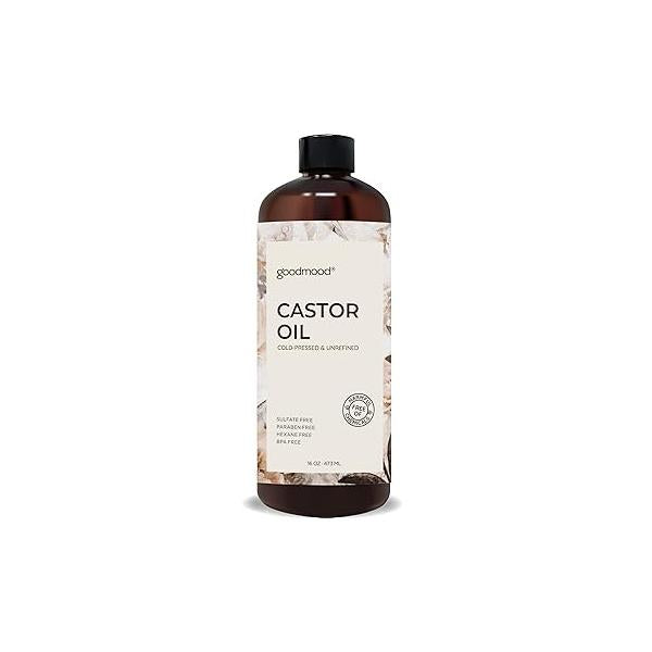 GOODMOOD Castor Oil Cold Pressed for Skin, Body, Hair Growth, Face, Eyelashes, Growth Serum, Aceite de Ricino 100 Puro y Natural Wrap Stomach 16oz
