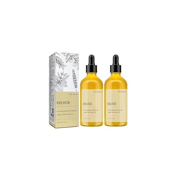2 Pcs Veganic Hair Growth Oil, EELHOE Natural Organic Rosemary Oil for Dry Damaged and Thin Hair.