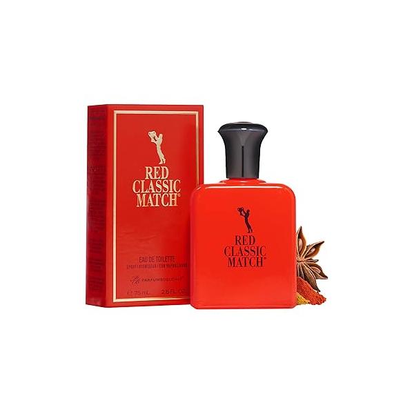 PB ParfumsBelcam Red Classic Match Eau de Toilette - Spicy Woody Amber Fragrance for Men, Long-Lasting Masculine Scent, Affordable Cologne Alternative, Signature 2.54 Fl Oz
