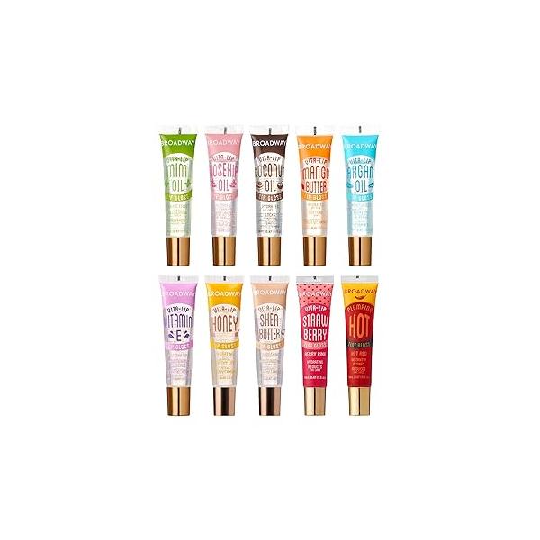 Ruby Kisses Broadway Vita-Lip Clear Lip Gloss (8 Pack), Ultra-Hydrating & Soothing Formula with Vitamins, High-Shine Non-Sticky Finish Balm Mint, Rosehip, Coconut, Mango, Argan, Honey, Shea