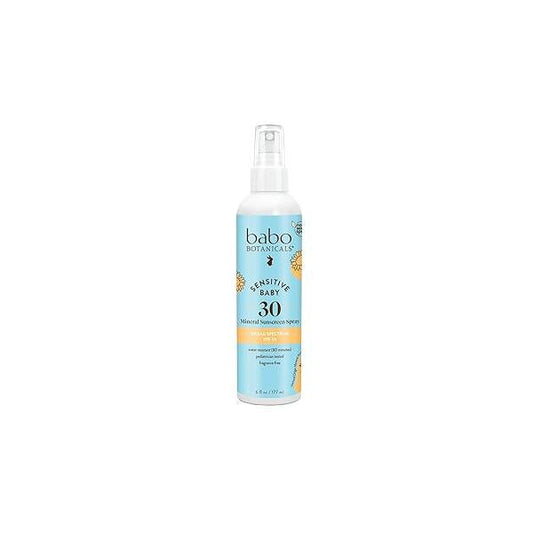 Babo Botanicals Sensitive Baby Mineral Sunscreen Spray SPF30 - Natural Zinc Oxide Non-Aerosol - Face & Body Fragrance-Free Water Resistant For Babies Kids Various Versions