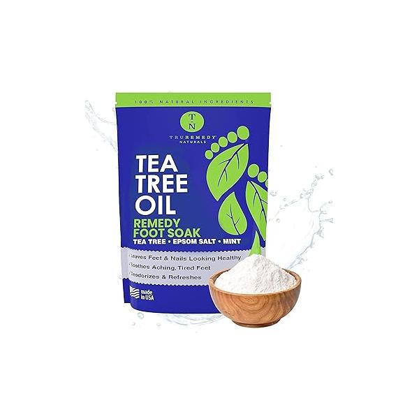 14oz Tea Tree Oil Foot Soak with Epsom Salt and Mint by Truremedy Naturals - Soaking Salts for Dry Tired Feet Gently Exfoliates Refreshes Soft, Supple Skin