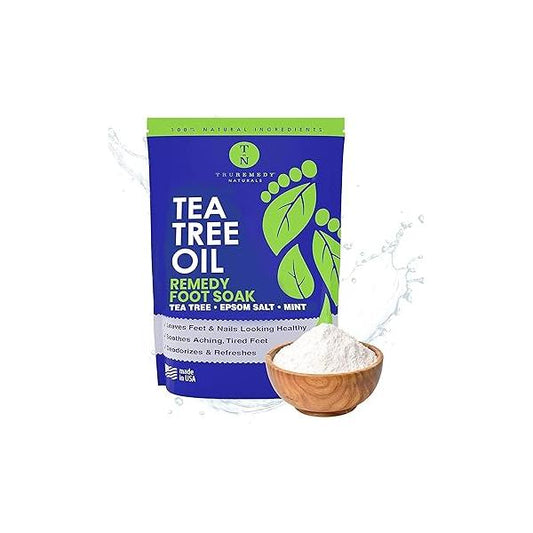 14oz Tea Tree Oil Foot Soak with Epsom Salt and Mint by Truremedy Naturals - Soaking Salts for Dry Tired Feet Gently Exfoliates Refreshes Soft, Supple Skin