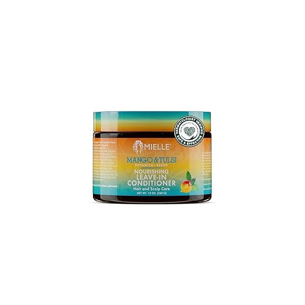 Mielle Organics Mango & Tulsi Nourishing Leave In Conditioner for Curly Hair - Moisturizing with Breakage Protection Scalp Nourishment Detangles Reduces Frizz (12 Oz)