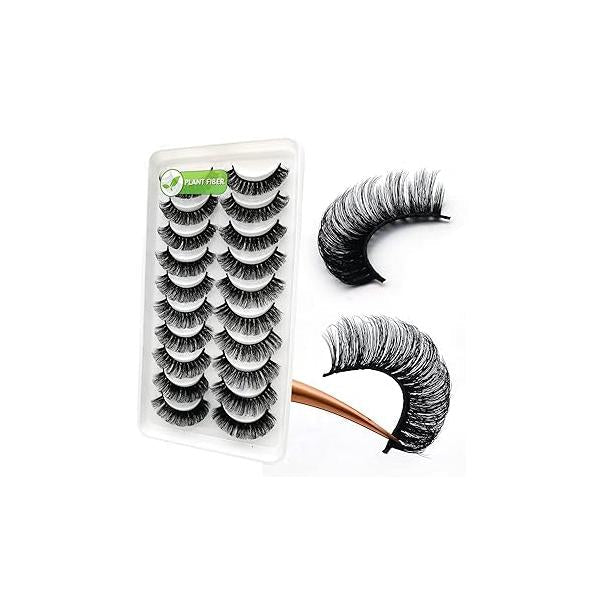 Royaomis D Curl Cat Eye lashes Wispy Russian Strip Lashes that Look Like Extensions 8D False Eyelashes Natural Pack 10 Pairs (RM-41)