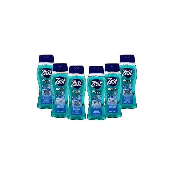 Zest Aqua Hydrating Body Wash, 18 Fl Oz (Pack of 6) - Moisturizing & Refreshing Shower Gel, Easily Lathers for a Relaxing Bubble Bath Foaming Exfoliating Skin Cleanser Smooth Clean