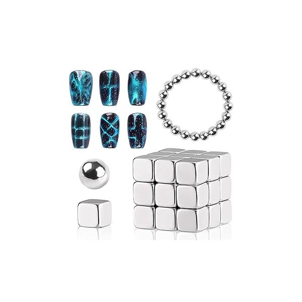 47Pcs Cat Eye Nail Magnet Kit, Square & Beads Nails, Strong Magnetic Set, DIY Home Salon Studio