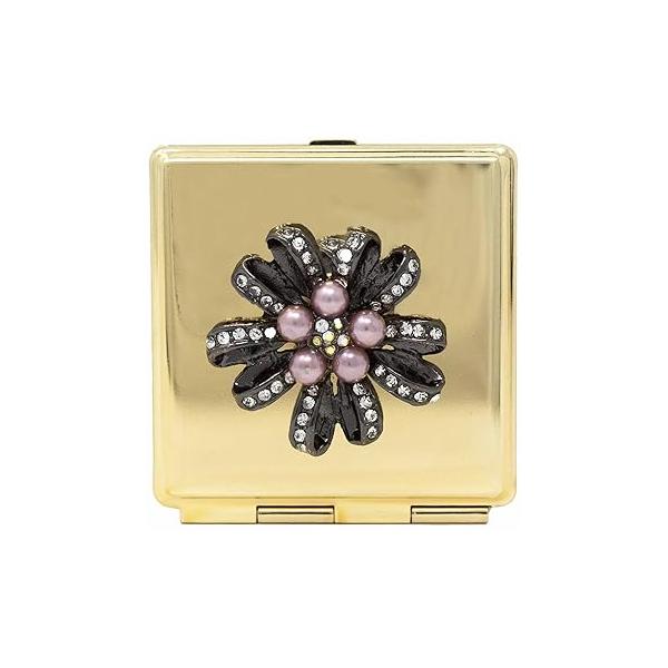 Man & Dog Mosaic Folding Compact Pocket Makeup Mirror With Swarovski Rhinestone Crystals Double Sided (5x magnification + 1x magnification)