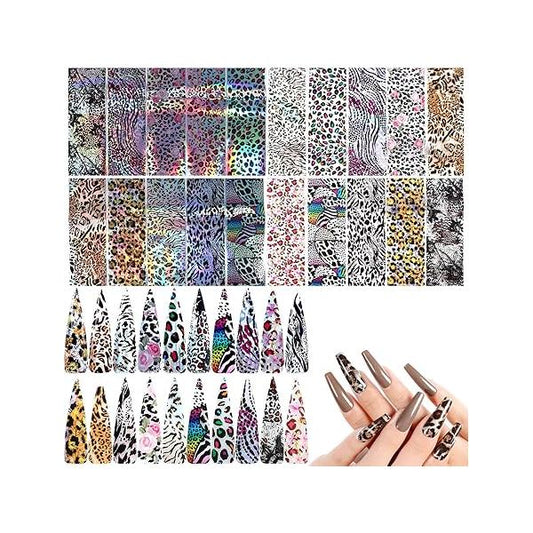 20 Sheets Leopard Nail Stickers，Starry Sky Animal Skin Design Art Decoration Glue Transfer Foils for Women Fingernails and Toenails Acrylic Decorations Manicure Tips Wraps Charms