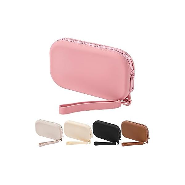 Portable Silicone Makeup Bag for Women, Small Travel Waterproof Toiletry Cosmetic Bag, Zipper Closure Organizer Case with Handle (Milky White)