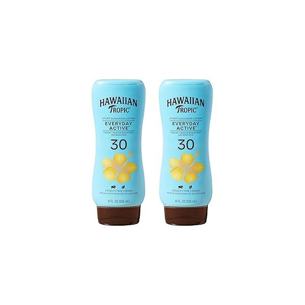 Hawaiian Tropic Everyday Active Lotion Sunscreen SPF 30, 8oz Twin Pack | Broad Spectrum, Oxybenzone Free Sunblock, Each